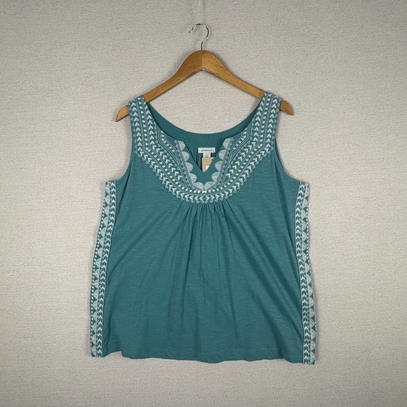 Sundance Tops - Sundance Teal Embroidered Sleeveless Tank